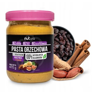 Nutura Pasta Orzechowa z Rodzynkami i Cynamonem 470g