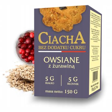 Malwa Ciacha Bez Cukru Owsiane z Żurawiną 150g